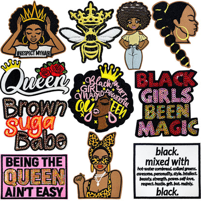11Pcs Black Girl Iron-On Patches