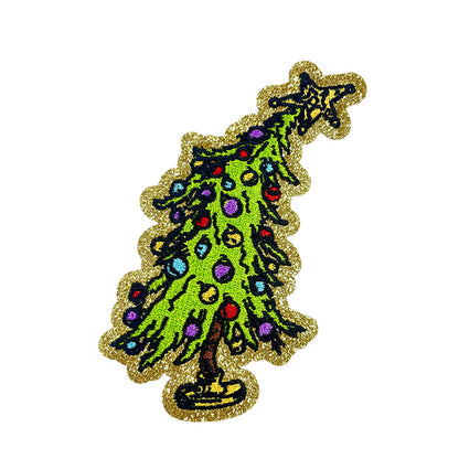 Grinch Christmas Iron On Patches 2Pcs, Ho Ho Ho Grinch Santa & Whimsical Christmas Tree Embroidery Appliques, Holiday Sew On Patches for Hoodie, Jacket, Backpack, Xmas DIY Gift Decor