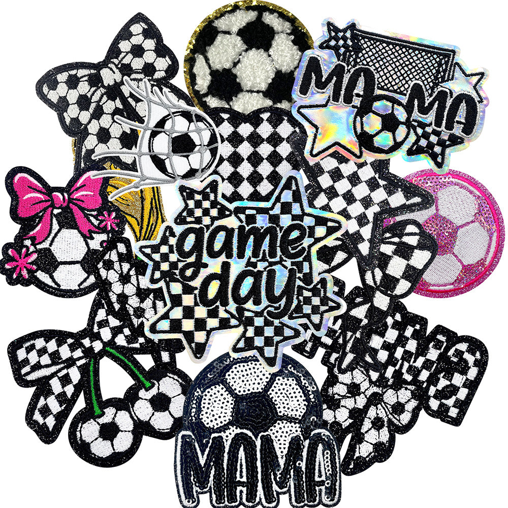 Soccer Patches 15 Pcs, Game Day Chenille Patches Iron On , Embroidered Appliques Sports Patches for Clothes, Backpacks, Hats, Jerseys & Jeans, Sport Party DIY Accessories