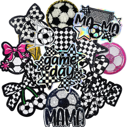 Soccer Patches 15 Pcs, Game Day Chenille Patches Iron On , Embroidered Appliques Sports Patches for Clothes, Backpacks, Hats, Jerseys & Jeans, Sport Party DIY Accessories