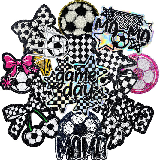 Soccer Patches 15 Pcs, Game Day Chenille Patches Iron On , Embroidered Appliques Sports Patches for Clothes, Backpacks, Hats, Jerseys & Jeans, Sport Party DIY Accessories