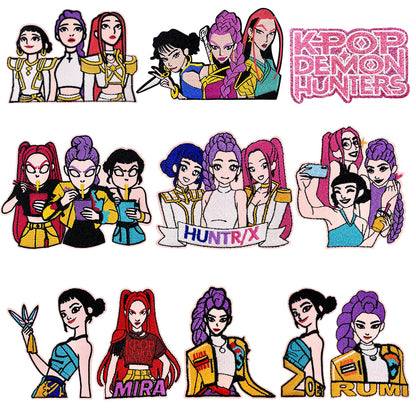 Anime Witch Hunt Girls Embroidery Patch, Dark Gothic Magic Letter Iron On Patches, Aesthetic Cartoon DIY Decorative Sticker for Clothes Backpack Bag