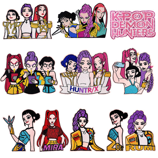 Anime Witch Hunt Girls Embroidery Patch, Dark Gothic Magic Letter Iron On Patches, Aesthetic Cartoon DIY Decorative Sticker for Clothes Backpack Bag
