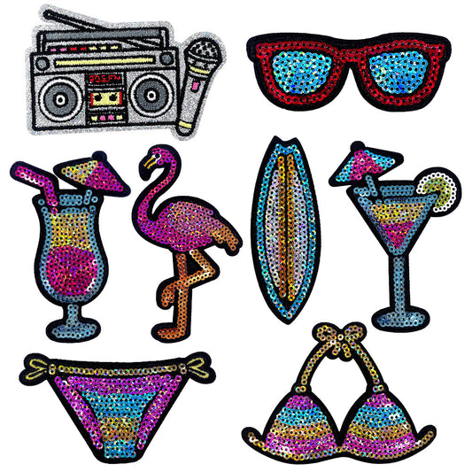8Pcs Summer Sequin Embroidered Iron-On Patches