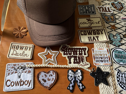 Wild West DIY Hat Kit: 5 Customizable Cowboy Trucker Hats with Chains & 30 Patches - Clpatch