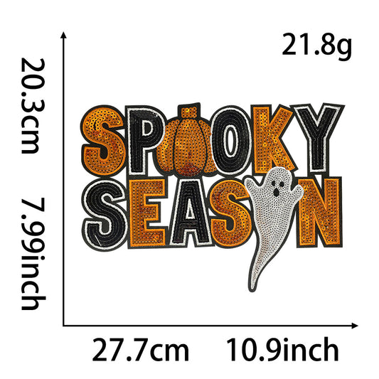 Large Halloween Iron On Patches Set, Trick Or Treat Double Ghost & Spooky Season Pumpkin Ghost Embroidery Appliques, Holiday Sew On Patches for Denim Jacket, Hoodie, Backpack DIY Decor