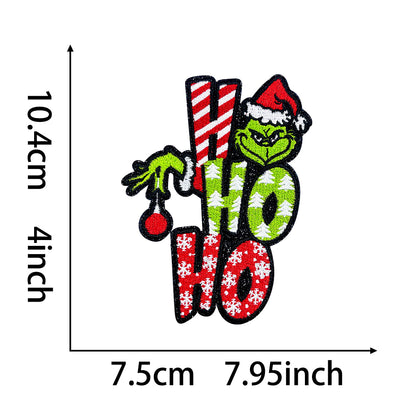 Grinch Christmas Iron On Patches 2Pcs, Ho Ho Ho Grinch Santa & Whimsical Christmas Tree Embroidery Appliques, Holiday Sew On Patches for Hoodie, Jacket, Backpack, Xmas DIY Gift Decor