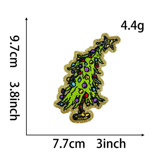 Grinch Christmas Iron On Patches 2Pcs, Ho Ho Ho Grinch Santa & Whimsical Christmas Tree Embroidery Appliques, Holiday Sew On Patches for Hoodie, Jacket, Backpack, Xmas DIY Gift Decor