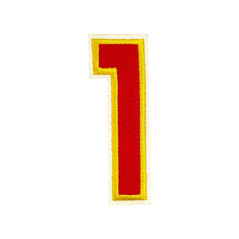 Varsity Number 0 Iron On Patch, Red Gold Double Border Sport Digit Embroidery Applique, 3.1 Inch Letter Patch for Jersey, Jacket, Backpack, Sports Uniform DIY Decor