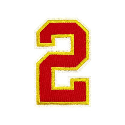 Varsity Number 0 Iron On Patch, Red Gold Double Border Sport Digit Embroidery Applique, 3.1 Inch Letter Patch for Jersey, Jacket, Backpack, Sports Uniform DIY Decor