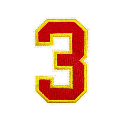 Varsity Number 0 Iron On Patch, Red Gold Double Border Sport Digit Embroidery Applique, 3.1 Inch Letter Patch for Jersey, Jacket, Backpack, Sports Uniform DIY Decor