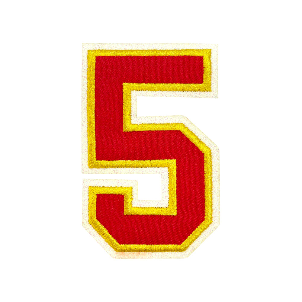 Varsity Number 0 Iron On Patch, Red Gold Double Border Sport Digit Embroidery Applique, 3.1 Inch Letter Patch for Jersey, Jacket, Backpack, Sports Uniform DIY Decor