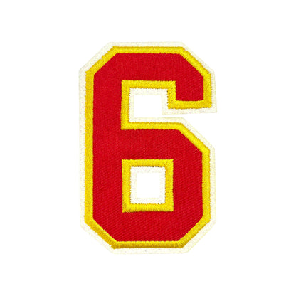Varsity Number 0 Iron On Patch, Red Gold Double Border Sport Digit Embroidery Applique, 3.1 Inch Letter Patch for Jersey, Jacket, Backpack, Sports Uniform DIY Decor