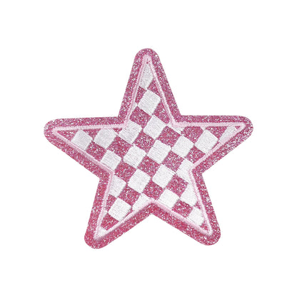 Silver Checkered Star Embroidery Glitter Sequin Patch - Clpatch