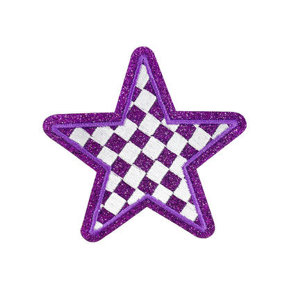 Silver Checkered Star Embroidery Glitter Sequin Patch - Clpatch