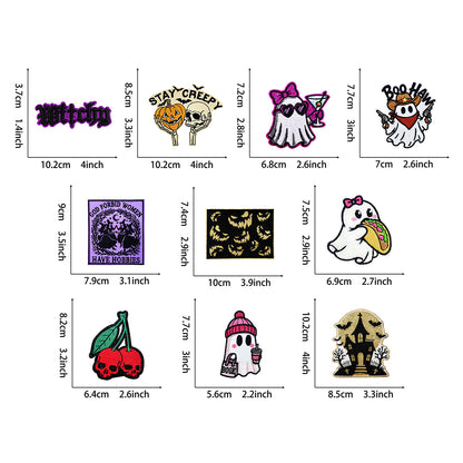 Witchy Halloween Iron On Embroidery Patches, Spooky Ghost Pumpkin Skull Haunted House Applique, Gothic Sew On Patch for Jacket Backpack Hat, Cute Western Ghost Decorative Badge