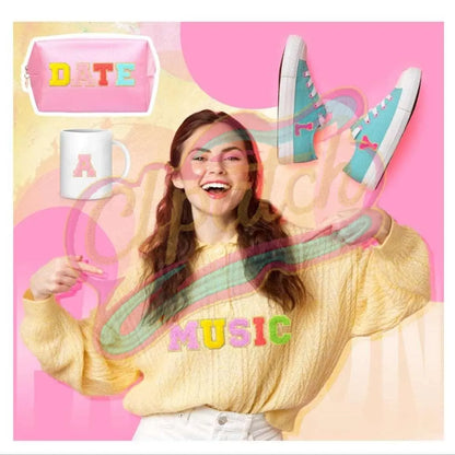 26 polychrome letters chenille embroidered patch with gold edge - Clpatch