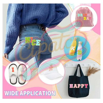 26 polychrome letters chenille embroidered patch with gold edge - Clpatch