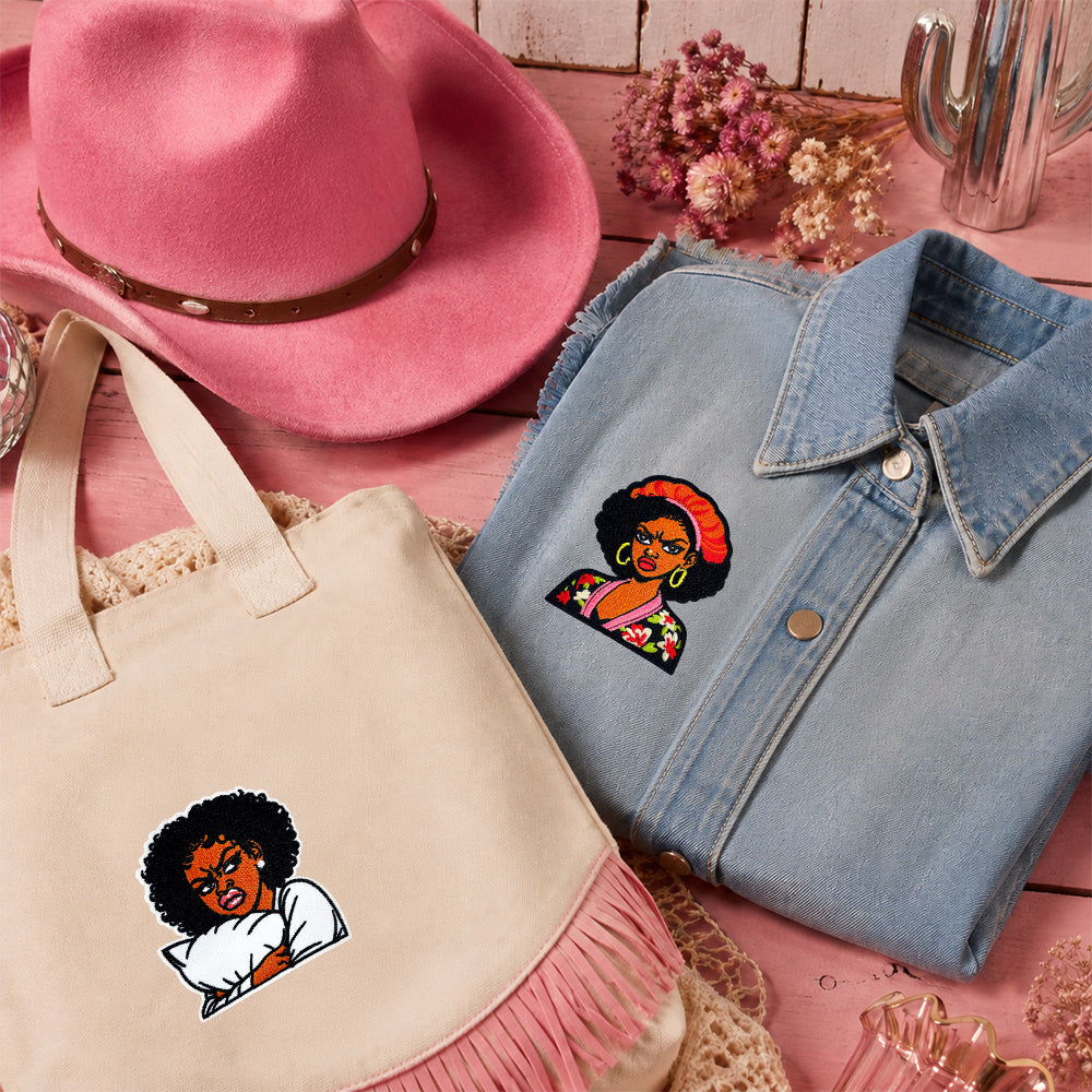 Black Women Iron On Embroidery Patches 12Pcs, Afro Girl Slogan Appliques, Embroidered Badges with That Girl, Black AF for Clothing, Backpacks, Jackets & Phone Cases, DIY Craft Decor