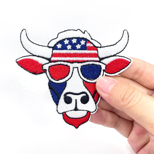 Patriotic Cow Head embroidery patch for hat