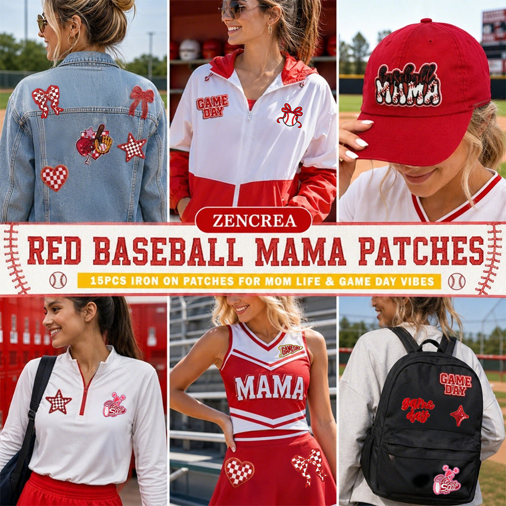 Baseball Mama Iron On Patches 15Pcs Red