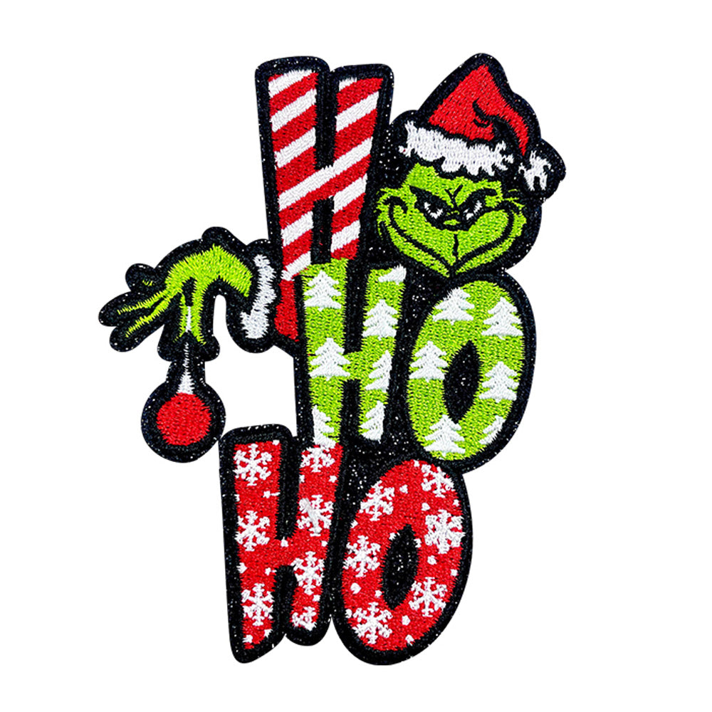 Grinch Christmas Iron On Patches 2Pcs, Ho Ho Ho Grinch Santa & Whimsical Christmas Tree Embroidery Appliques, Holiday Sew On Patches for Hoodie, Jacket, Backpack, Xmas DIY Gift Decor