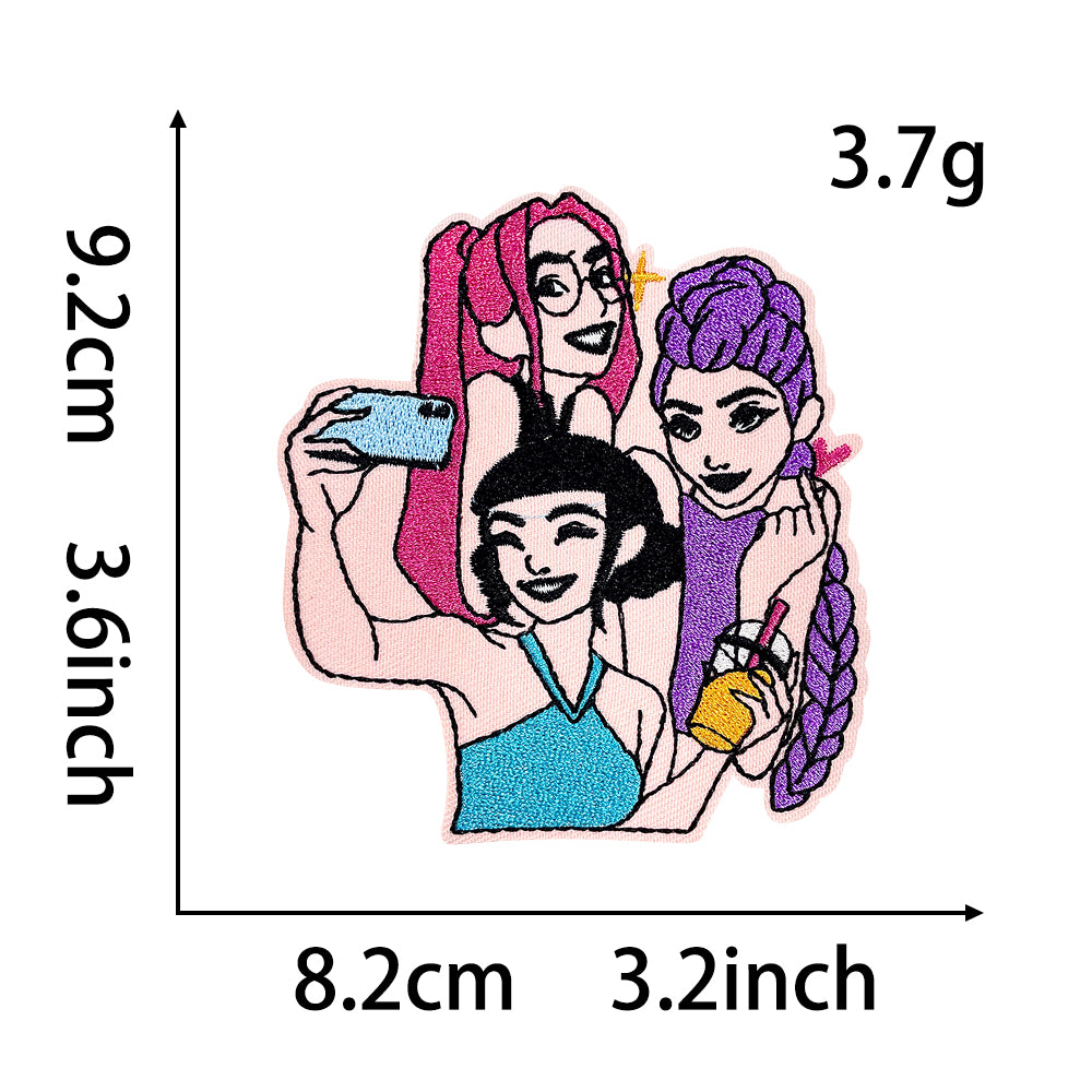 Anime Witch Hunt Girls Embroidery Patch, Dark Gothic Magic Letter Iron On Patches, Aesthetic Cartoon DIY Decorative Sticker for Clothes Backpack Bag