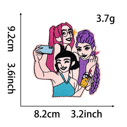 Anime Witch Hunt Girls Embroidery Patch, Dark Gothic Magic Letter Iron On Patches, Aesthetic Cartoon DIY Decorative Sticker for Clothes Backpack Bag