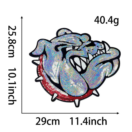 Bulldog Patch| Bulldog with Orange Collar Patch| Iron On Patch |Sequins Bulldog Patch |Great Game Day Patch| Mascot Patch Great Sports Patch