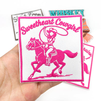 5Pcs Western Cowgirl Iron On Patches Set, Texas, Whiskey Girl, Rodeo Bow Embroidery Appliques, Country Sew On Patches for Jacket, Denim, Hats, Backpacks DIY Decor