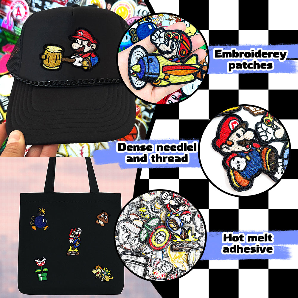 Super Mario Iron On Embroidery Patches 25Pcs, Cute Game Character Appliques, Cartoon Mario Luigi Kirby Bowser Mushroom Coin Star Badges for Clothing, Backpacks, Jackets & Hats, DIY Craft Decor