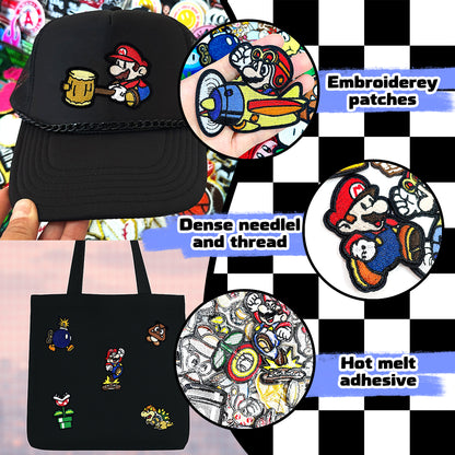 Super Mario Iron On Embroidery Patches 25Pcs, Cute Game Character Appliques, Cartoon Mario Luigi Kirby Bowser Mushroom Coin Star Badges for Clothing, Backpacks, Jackets & Hats, DIY Craft Decor