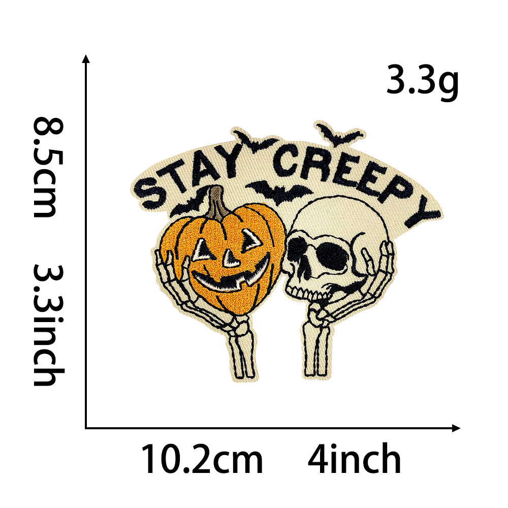 Witchy Halloween Iron On Embroidery Patches, Spooky Ghost Pumpkin Skull Haunted House Applique, Gothic Sew On Patch for Jacket Backpack Hat, Cute Western Ghost Decorative Badge