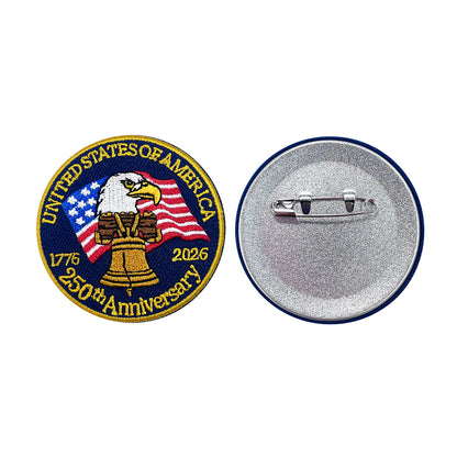 USA 250th Anniversary Eagle Liberty Bell Brooch Patch, 1776-2026 American Flag Embroidered Pin Badge, Patriotic Round Embroidered Patch Pin for Jacket Hat Backpack, Independence Day DIY Decor