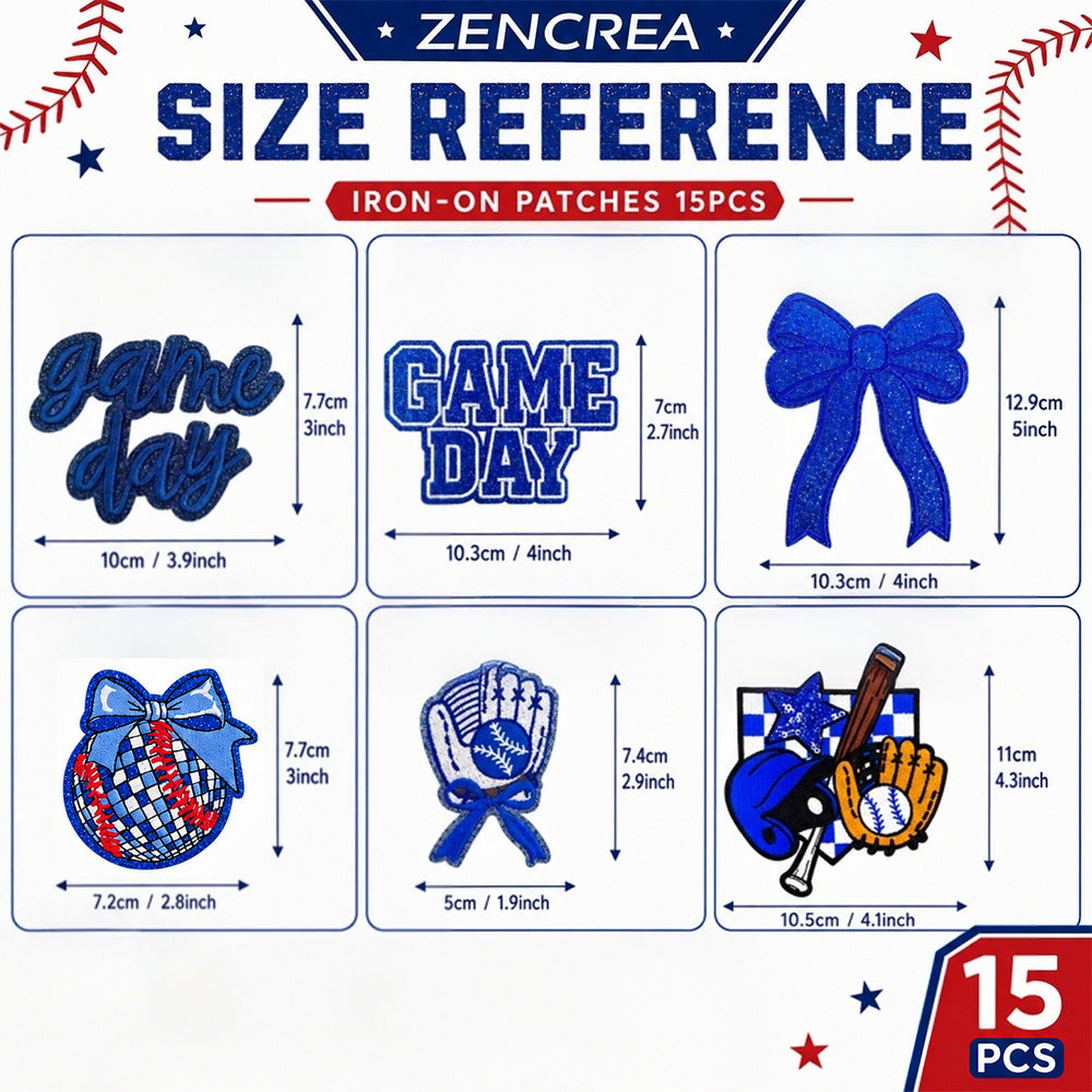 Baseball Iron On Patches Blu 15Pcs