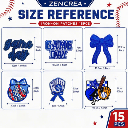 Baseball Iron On Patches Blu 15Pcs