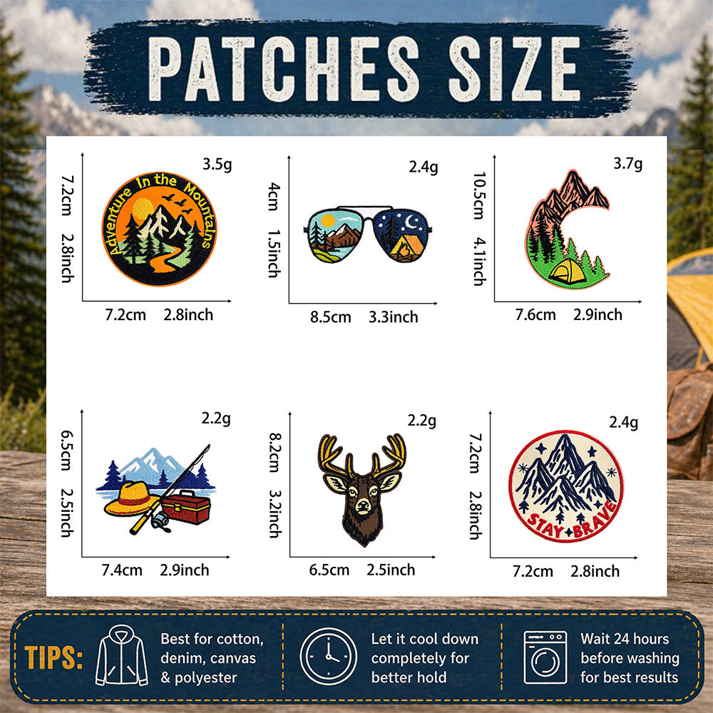 13Pcs Outdoor Patches Themed Mountain & Camping Iron On Patches