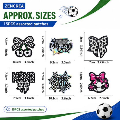 Soccer Patches 15 Pcs, Game Day Chenille Patches Iron On , Embroidered Appliques Sports Patches for Clothes, Backpacks, Hats, Jerseys & Jeans, Sport Party DIY Accessories
