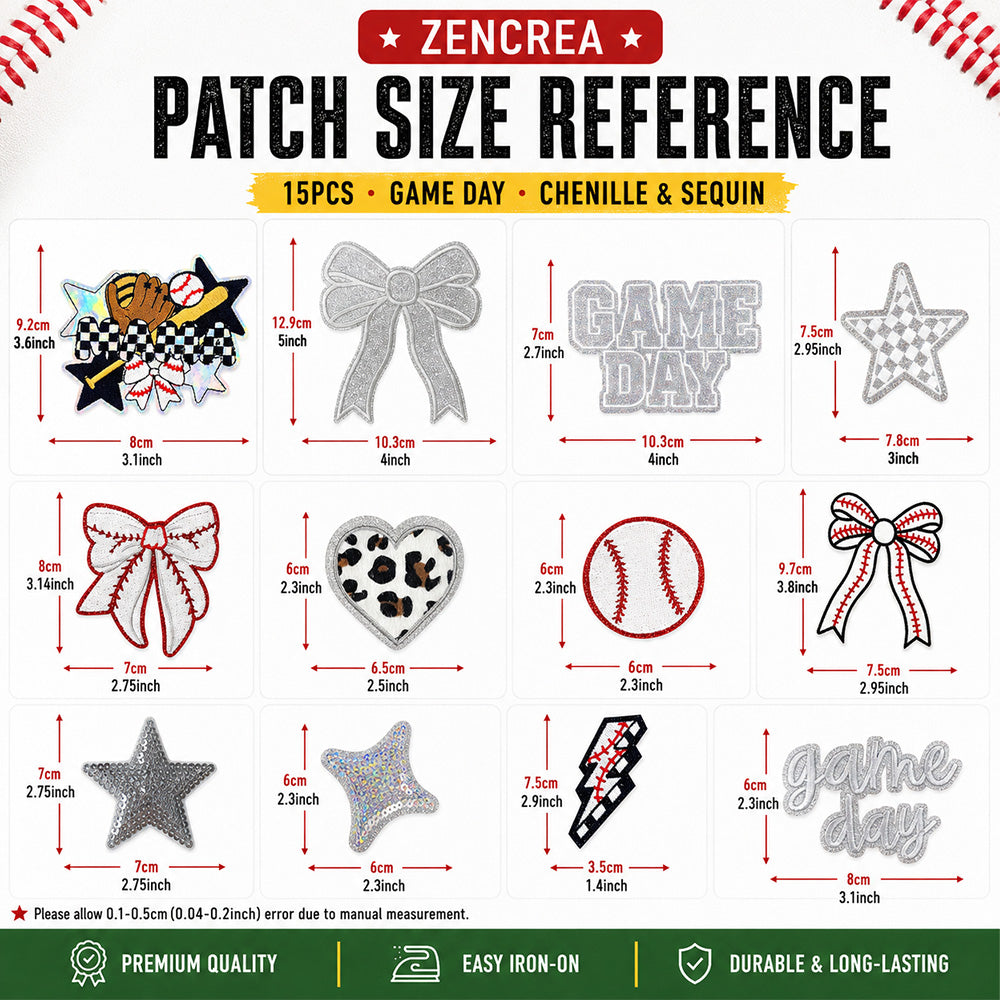Baseball Iron On Patches White 15Pcs