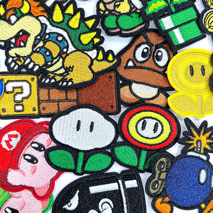 Super Mario Iron On Embroidery Patches 25Pcs, Cute Game Character Appliques, Cartoon Mario Luigi Kirby Bowser Mushroom Coin Star Badges for Clothing, Backpacks, Jackets & Hats, DIY Craft Decor