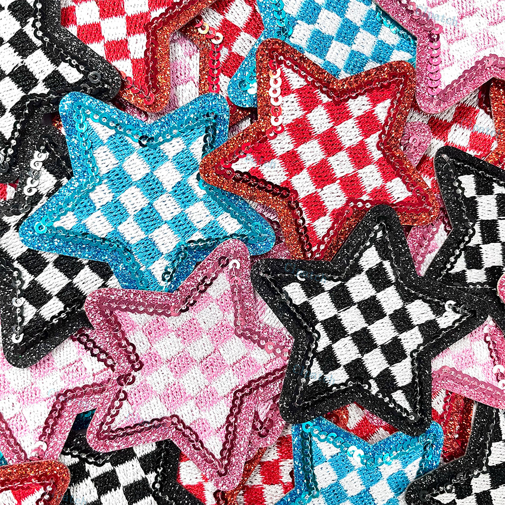 Checkered Star Sequin Patch Iron Hat Patch Trucker Hat Patch