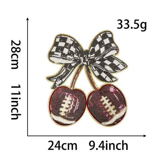 Football Cherry Bow Sequin big patch