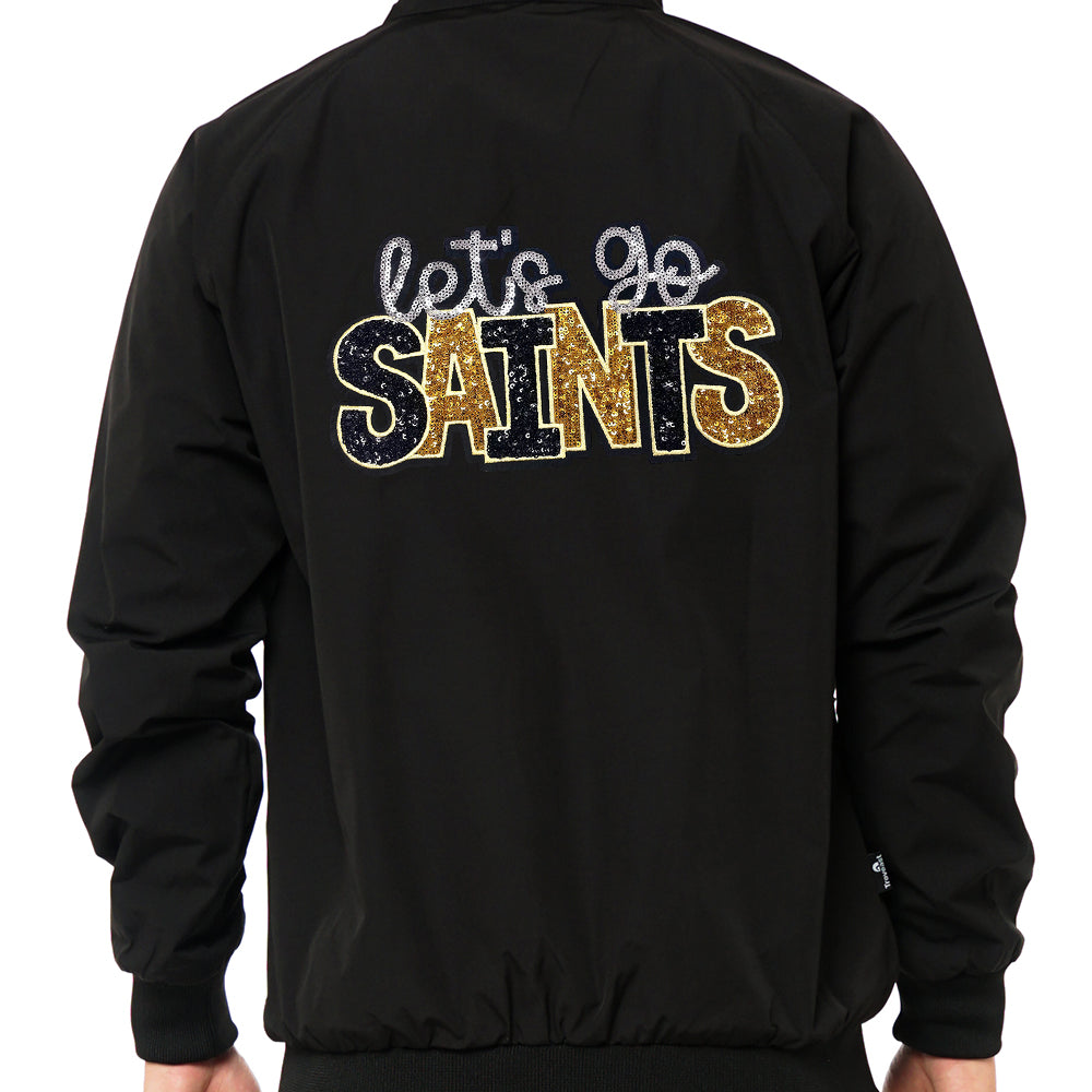 Let’s Go Saints Sequin Iron On Patch, Black Gold Silver Glitter Word Embroidery Applique, Sports Team Spirit Sew On Patch for Hoodie Jacket Backpack Hat, Game Day Fan DIY Decor