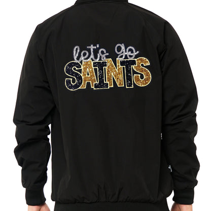 Let’s Go Saints Sequin Iron On Patch, Black Gold Silver Glitter Word Embroidery Applique, Sports Team Spirit Sew On Patch for Hoodie Jacket Backpack Hat, Game Day Fan DIY Decor