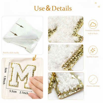 26 Pcs Self Adhesive Letter Patches, Preppy Chenille Alphabet Self-Stick Patches