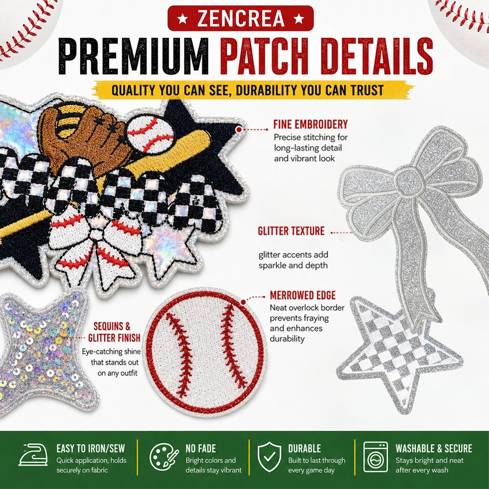 Baseball Iron On Patches White 15Pcs