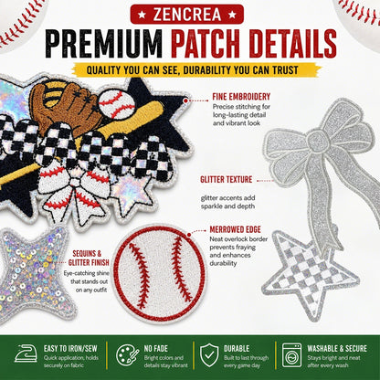 Baseball Iron On Patches White 15Pcs