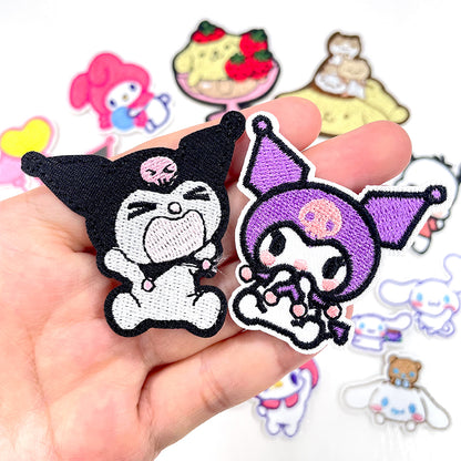 Cute Sanrio Iron On Embroidery Patches 15Pcs, Kawaii My Melody Kuromi Cinnamoroll Pompompurin Pochacco Chenille Appliques, Cartoon Character Badges for Clothing Backpack Jackets Hats DIY Craft Decor