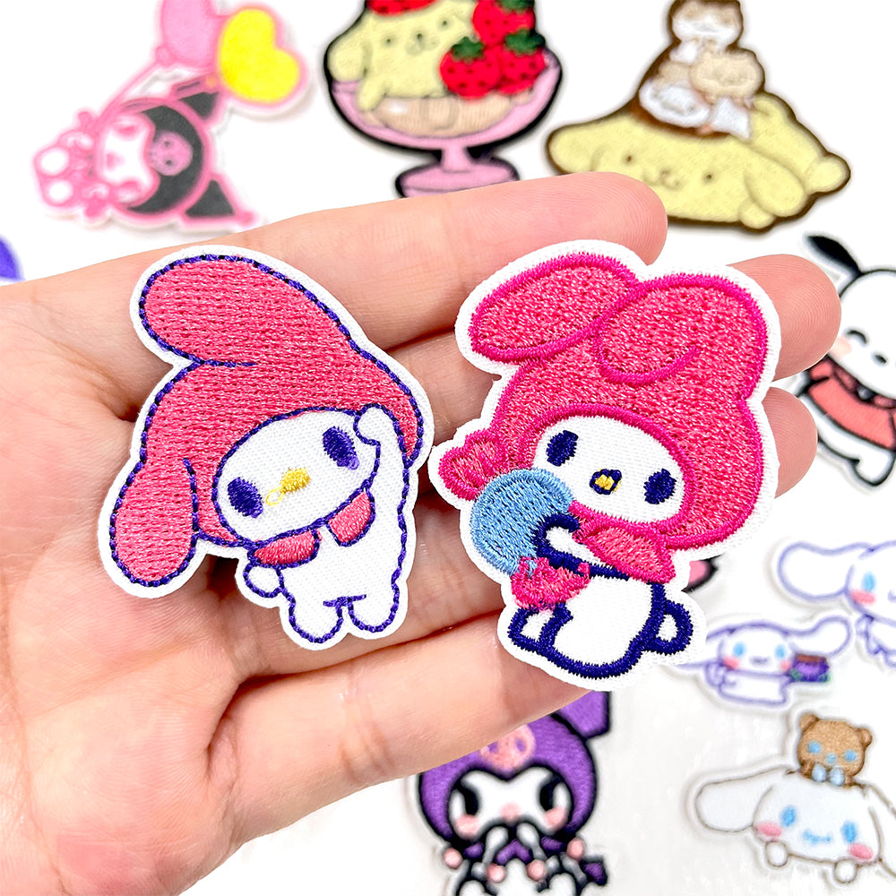 Cute Sanrio Iron On Embroidery Patches 15Pcs, Kawaii My Melody Kuromi Cinnamoroll Pompompurin Pochacco Chenille Appliques, Cartoon Character Badges for Clothing Backpack Jackets Hats DIY Craft Decor