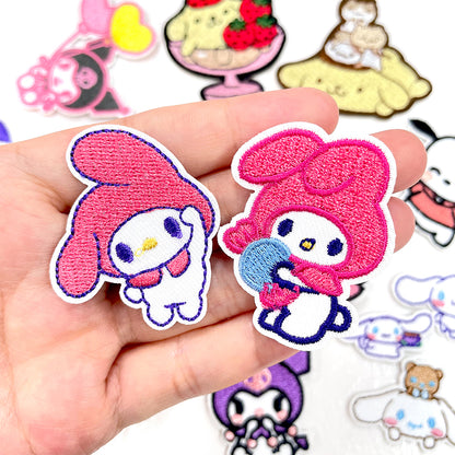 Cute Sanrio Iron On Embroidery Patches 15Pcs, Kawaii My Melody Kuromi Cinnamoroll Pompompurin Pochacco Chenille Appliques, Cartoon Character Badges for Clothing Backpack Jackets Hats DIY Craft Decor